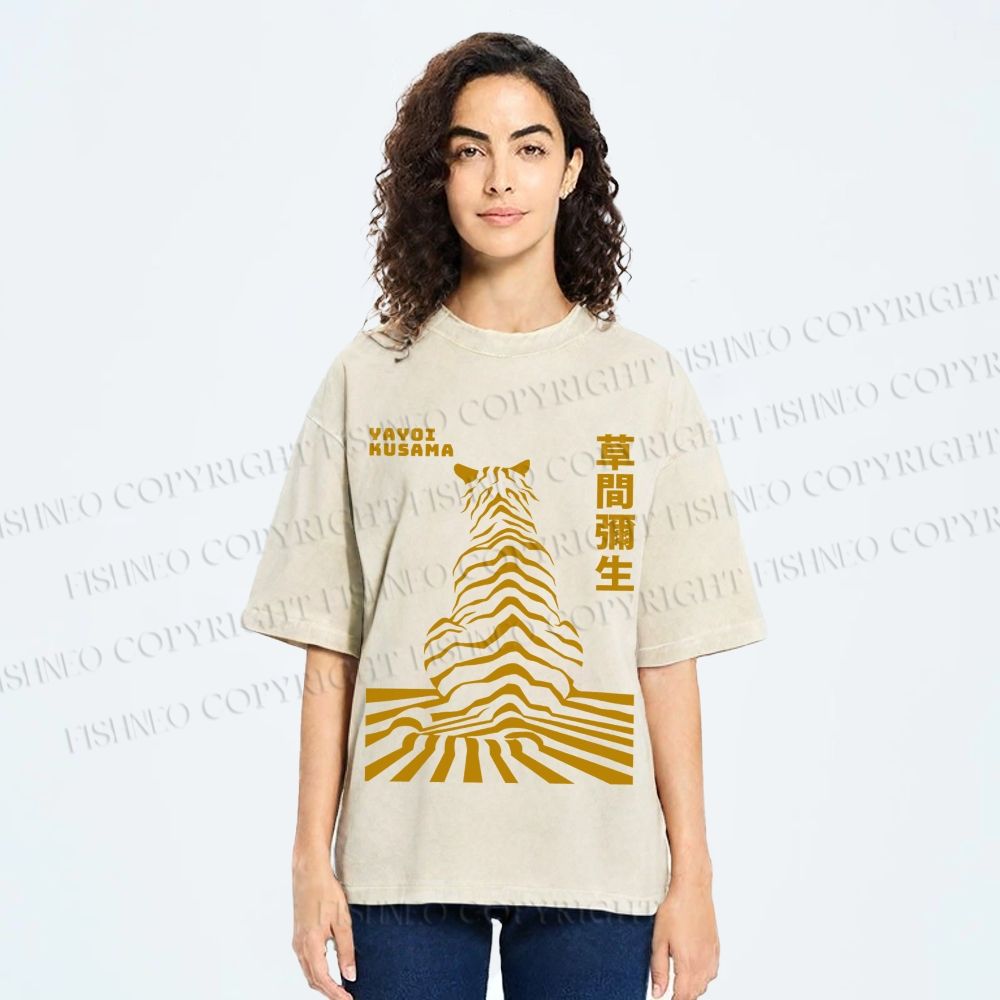 Unisex Japanese Yayoi Kusama Panther Printed Washed Tee