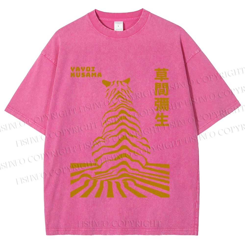 Unisex Japanese Yayoi Kusama Panther Printed Washed Tee