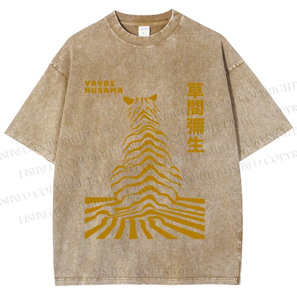 Unisex Japanese Yayoi Kusama Panther Printed Washed Tee