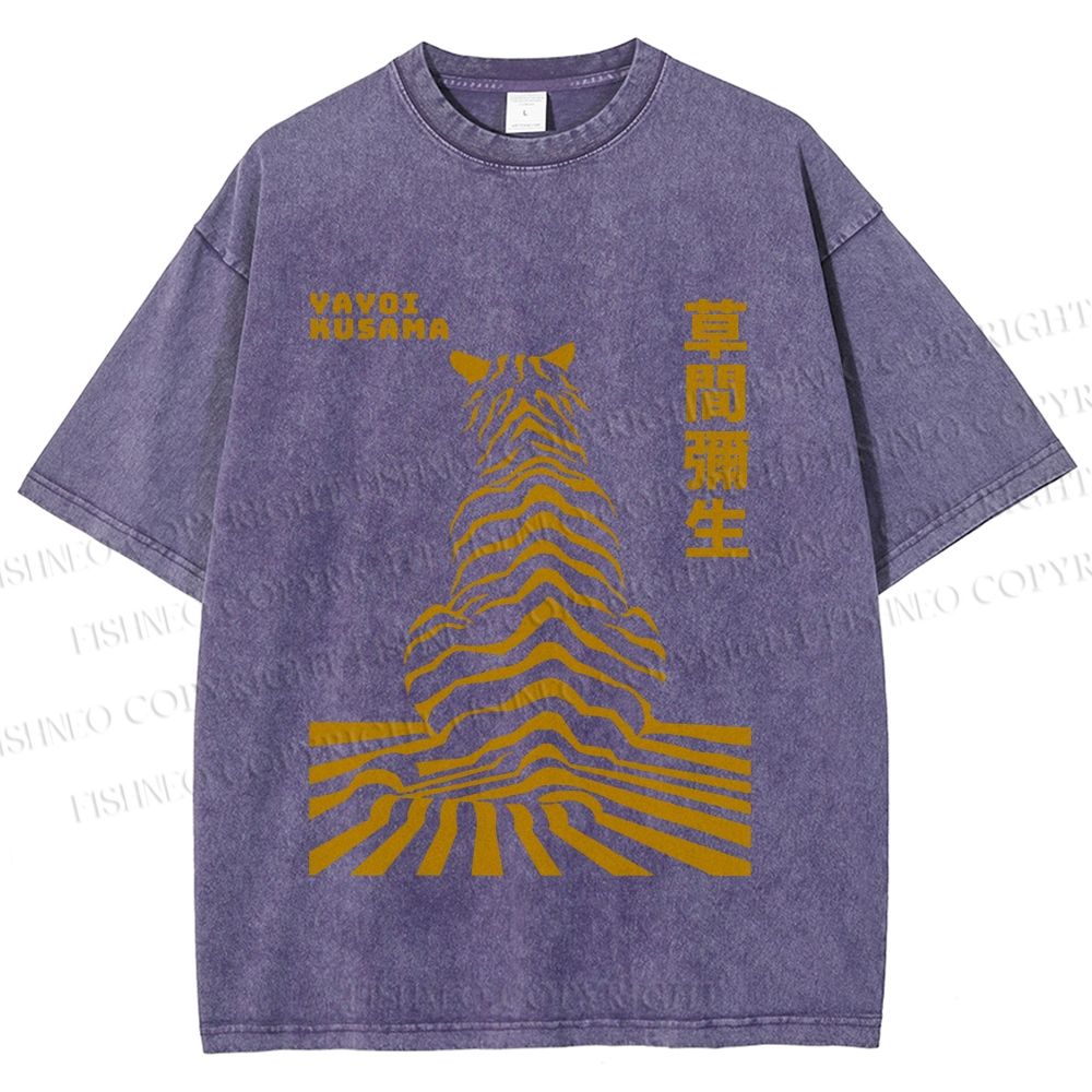 Unisex Japanese Yayoi Kusama Panther Printed Washed Tee