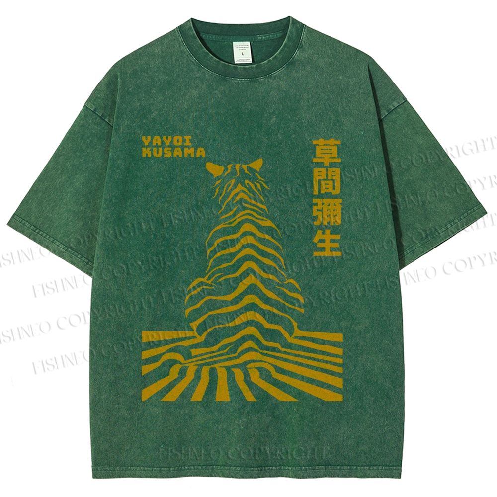 Unisex Japanese Yayoi Kusama Panther Printed Washed Tee