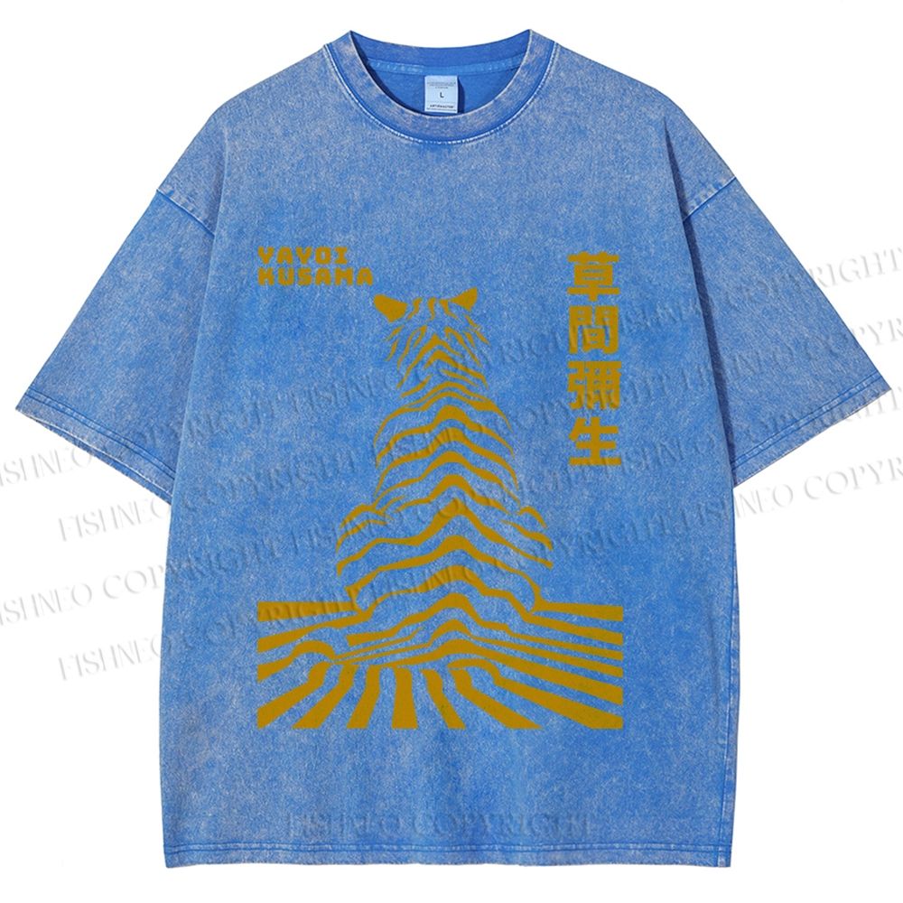 Unisex Japanese Yayoi Kusama Panther Printed Washed Tee