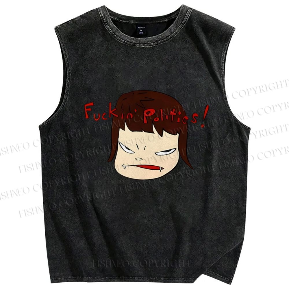 Unisex Yoshitomo Nara Printed Washed Tank Top