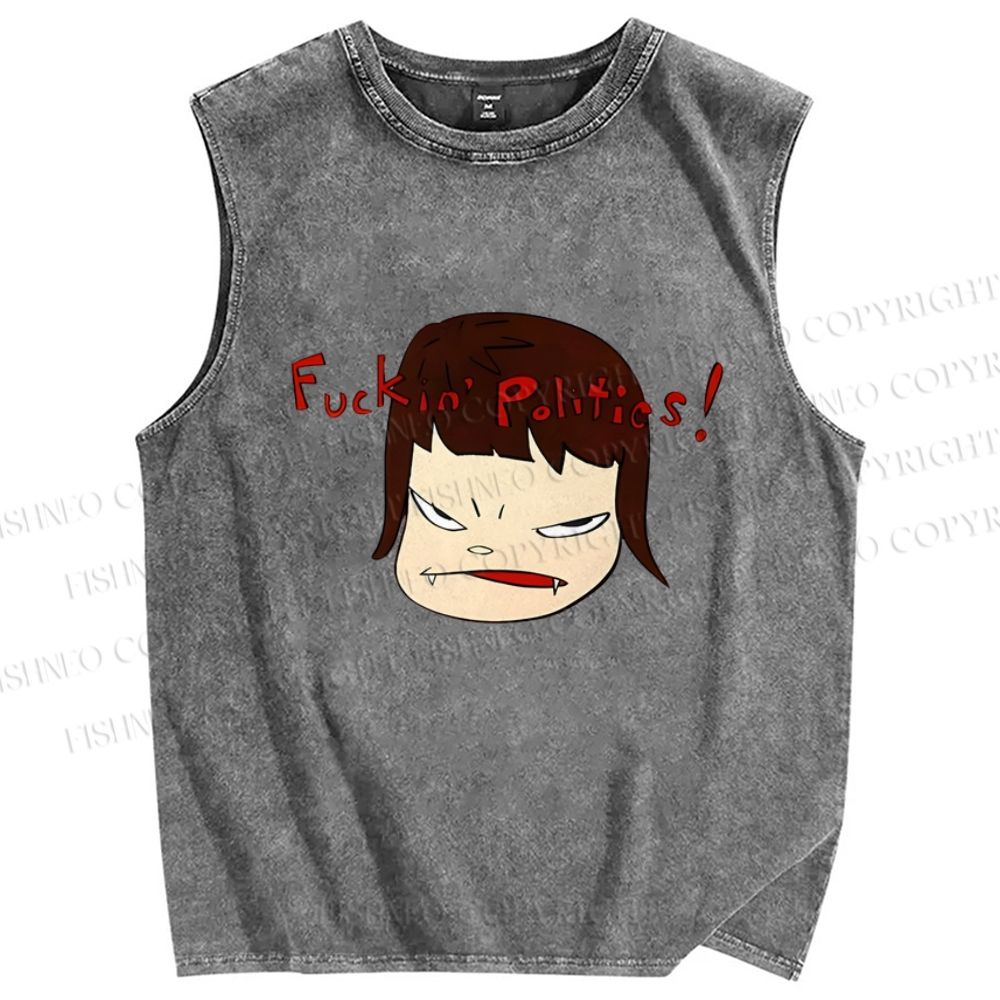 Unisex Yoshitomo Nara Printed Washed Tank Top