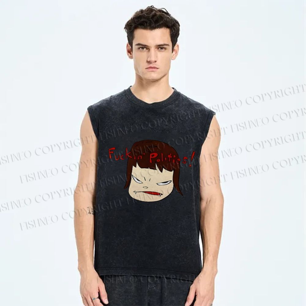 Unisex Yoshitomo Nara Printed Washed Tank Top