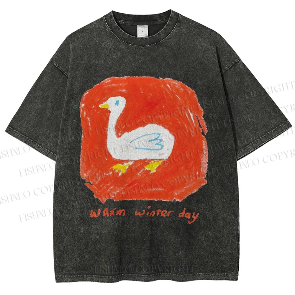 Unisex Duck Warm Winter Day Printed Washed Tee