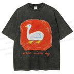 Unisex Duck Warm Winter Day Printed Washed Tee