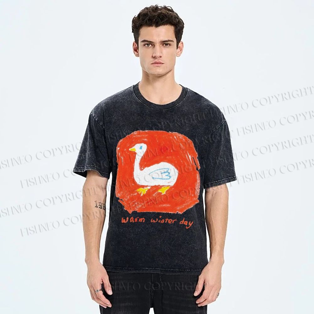 Unisex Duck Warm Winter Day Printed Washed Tee