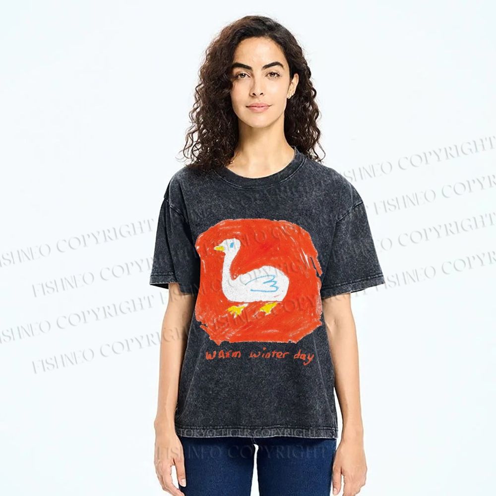 Unisex Duck Warm Winter Day Printed Washed Tee