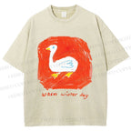 Unisex Duck Warm Winter Day Printed Washed Tee
