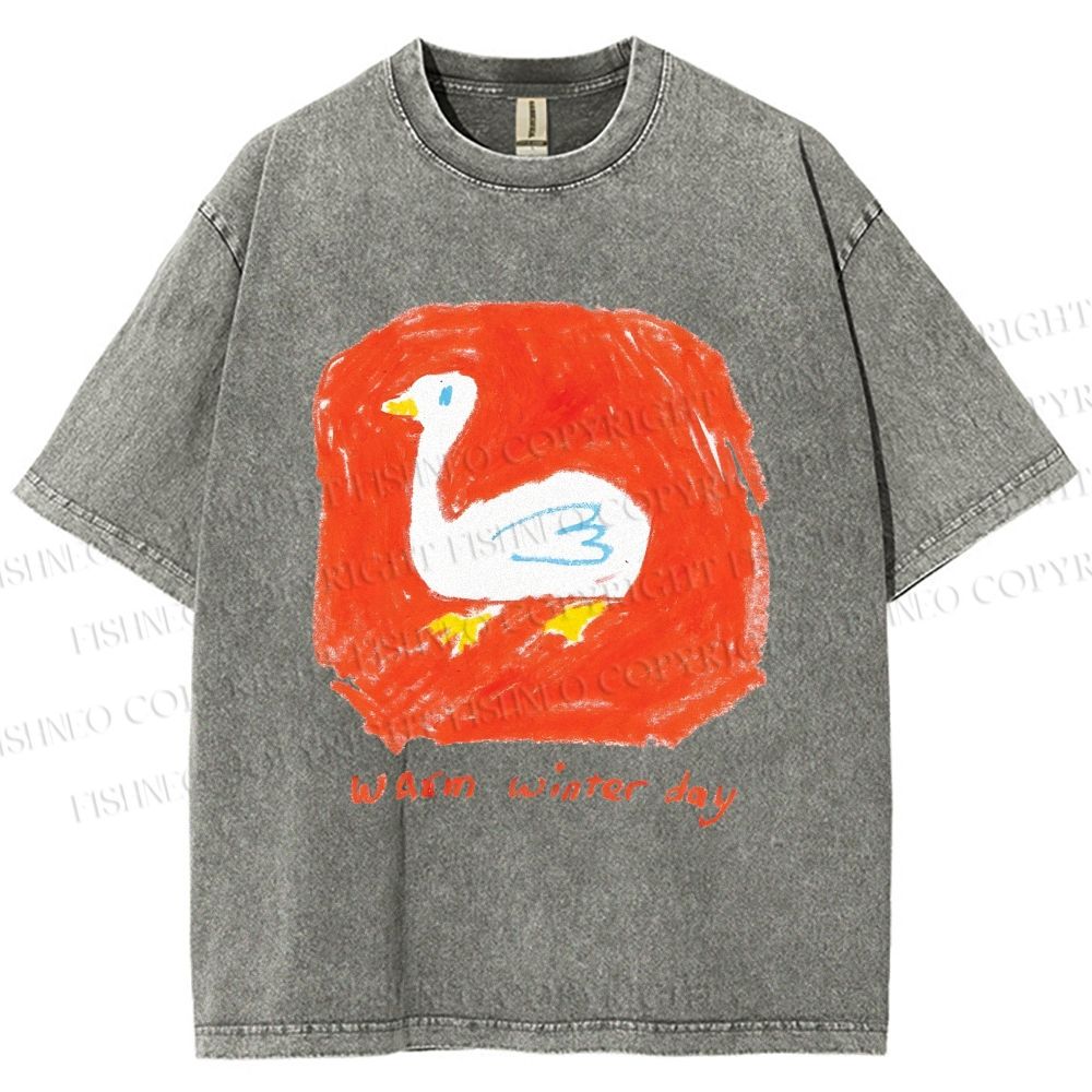 Unisex Duck Warm Winter Day Printed Washed Tee