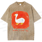 Unisex Duck Warm Winter Day Printed Washed Tee