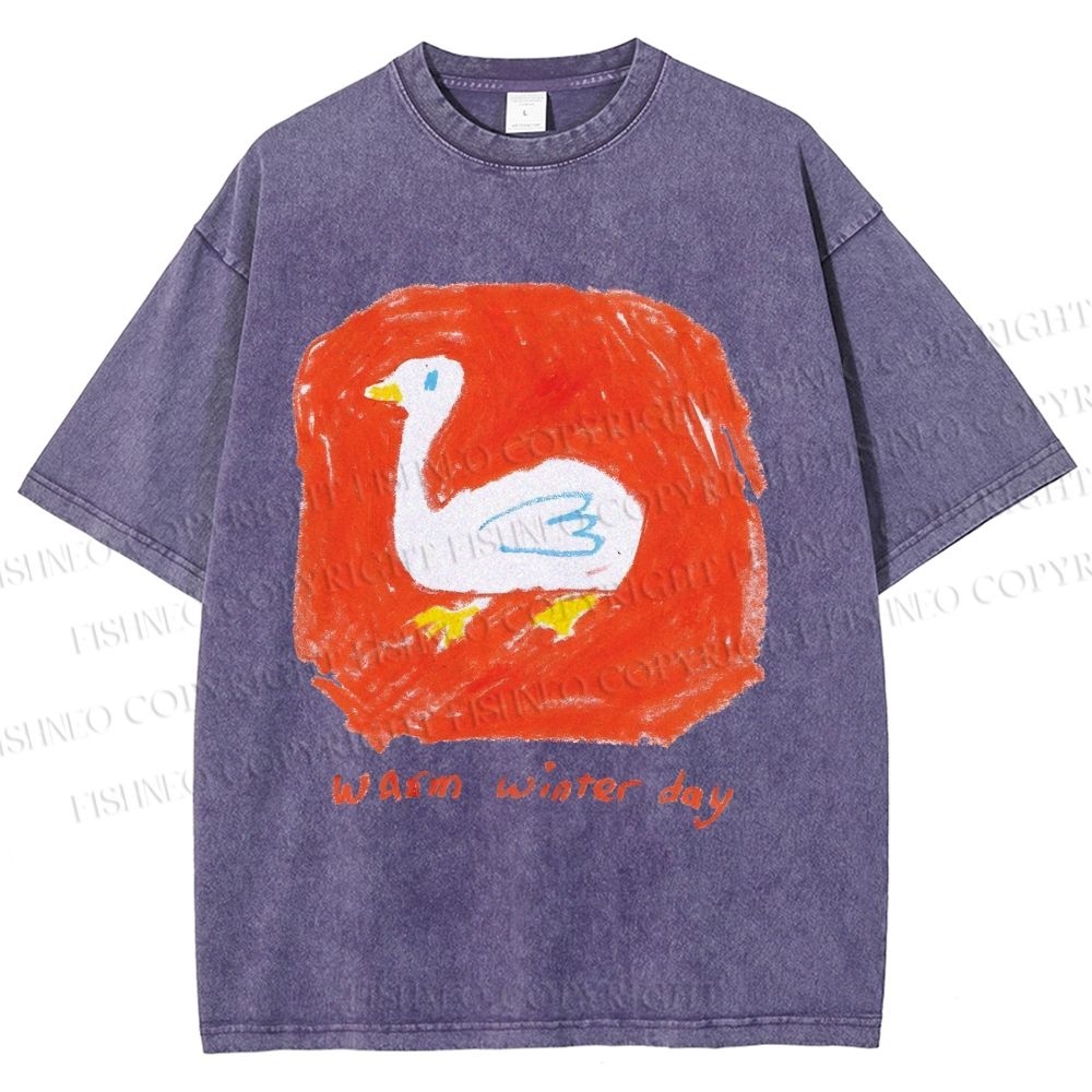 Unisex Duck Warm Winter Day Printed Washed Tee