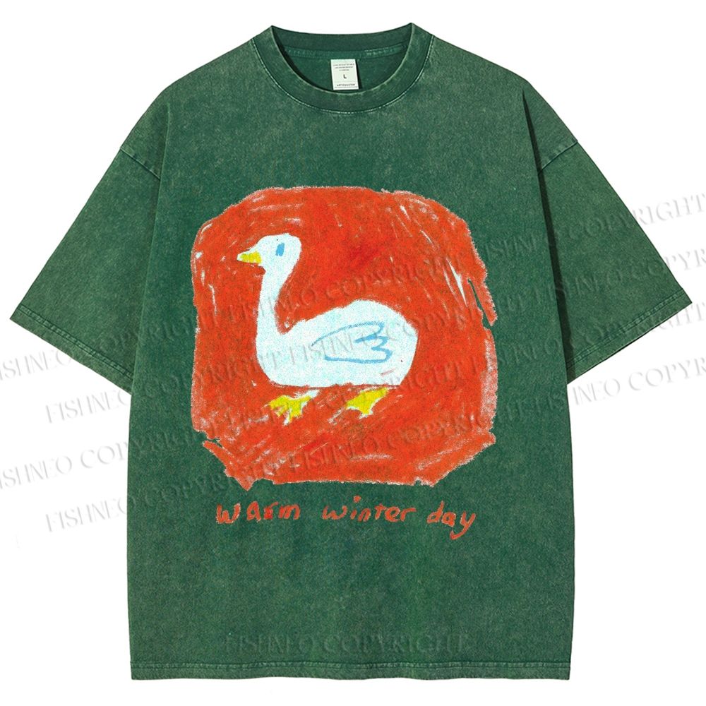 Unisex Duck Warm Winter Day Printed Washed Tee