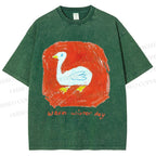 Unisex Duck Warm Winter Day Printed Washed Tee