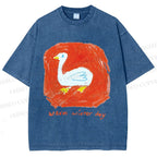 Unisex Duck Warm Winter Day Printed Washed Tee