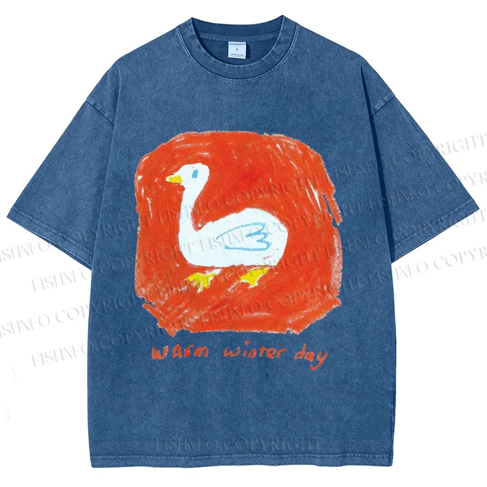 Unisex Duck Warm Winter Day Printed Washed Tee