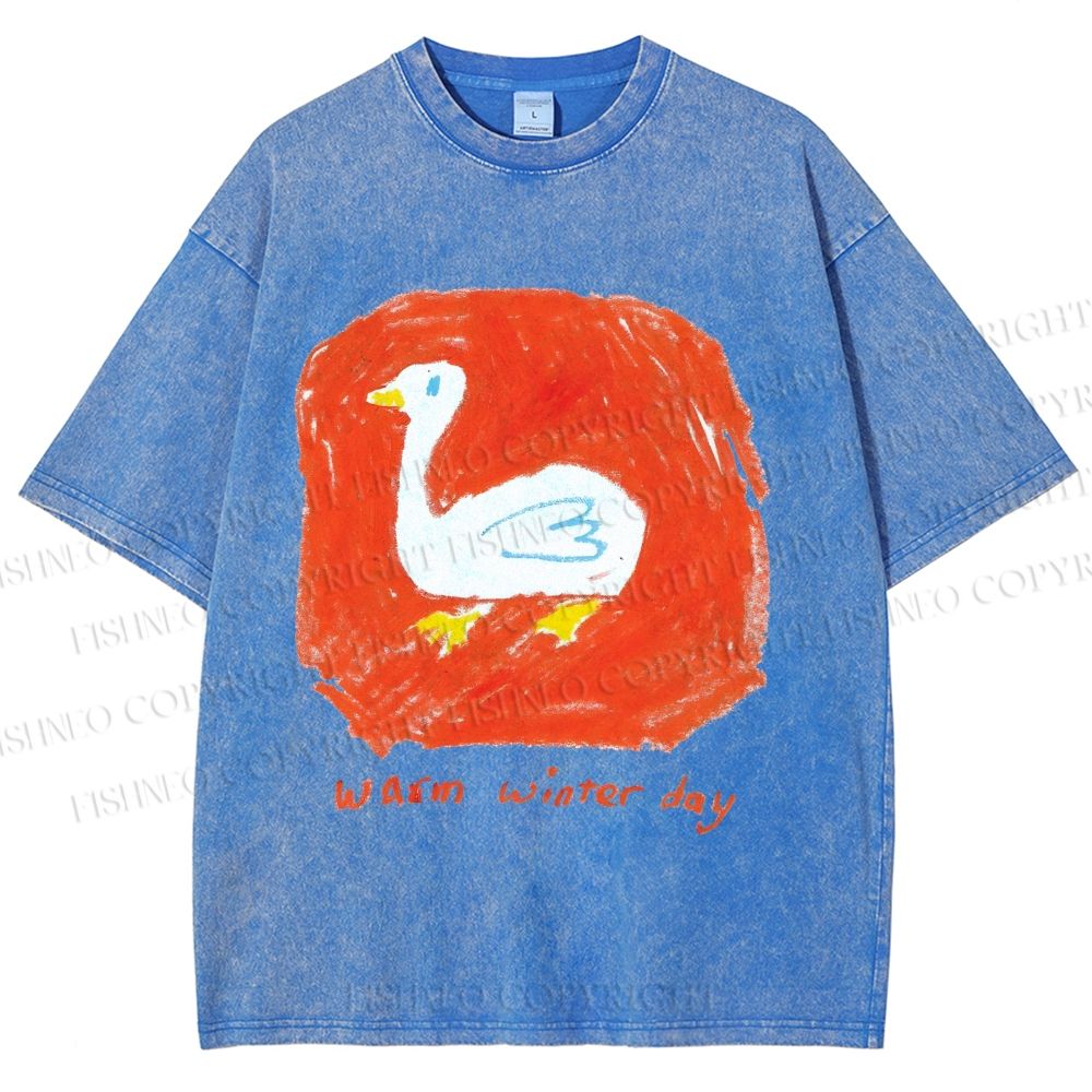 Unisex Duck Warm Winter Day Printed Washed Tee