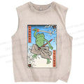 Unisex Samurai Frog Printed Washed Tank Top