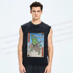 Unisex Samurai Frog Printed Washed Tank Top