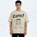 Unisex Coffee Printed Washed Tee