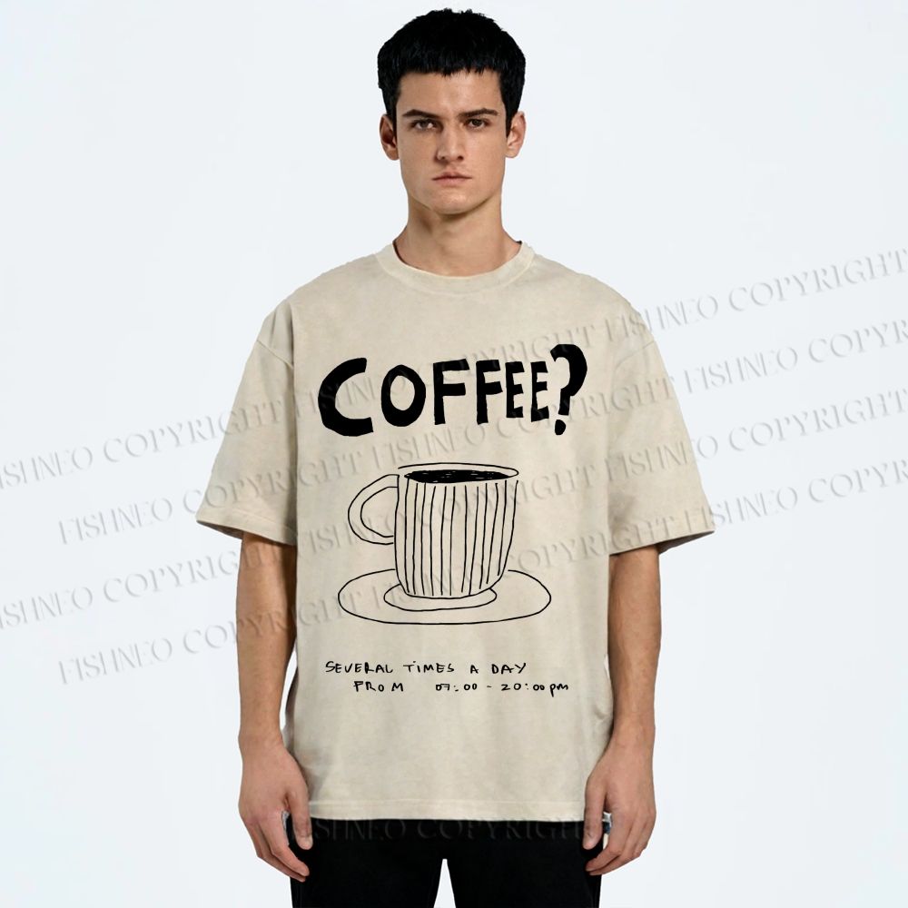 Unisex Coffee Printed Washed Tee