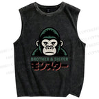 Unisex Monkey Printed Washed Tank Top