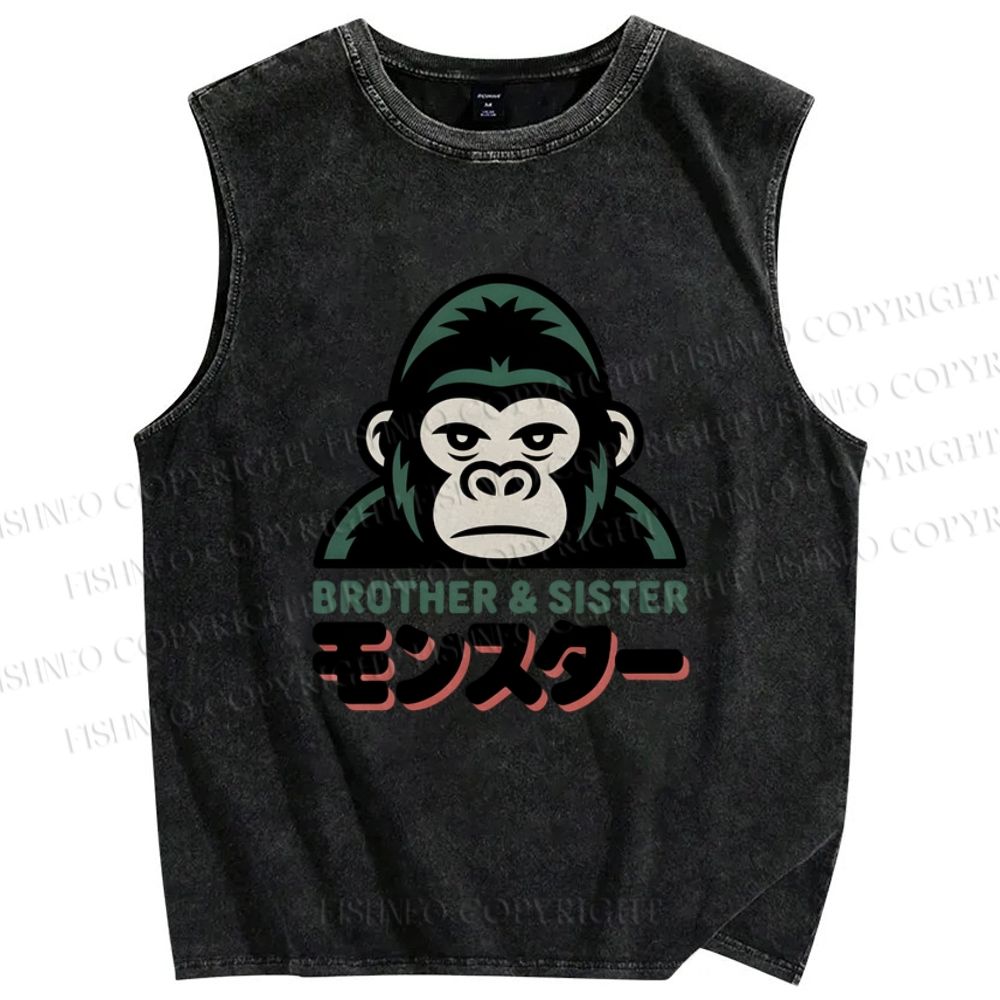 Unisex Monkey Printed Washed Tank Top