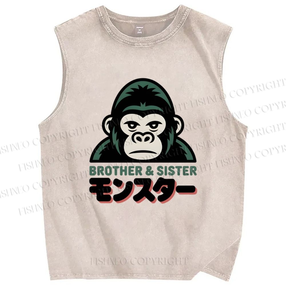 Unisex Monkey Printed Washed Tank Top