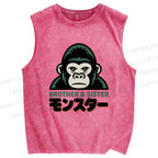 Unisex Monkey Printed Washed Tank Top