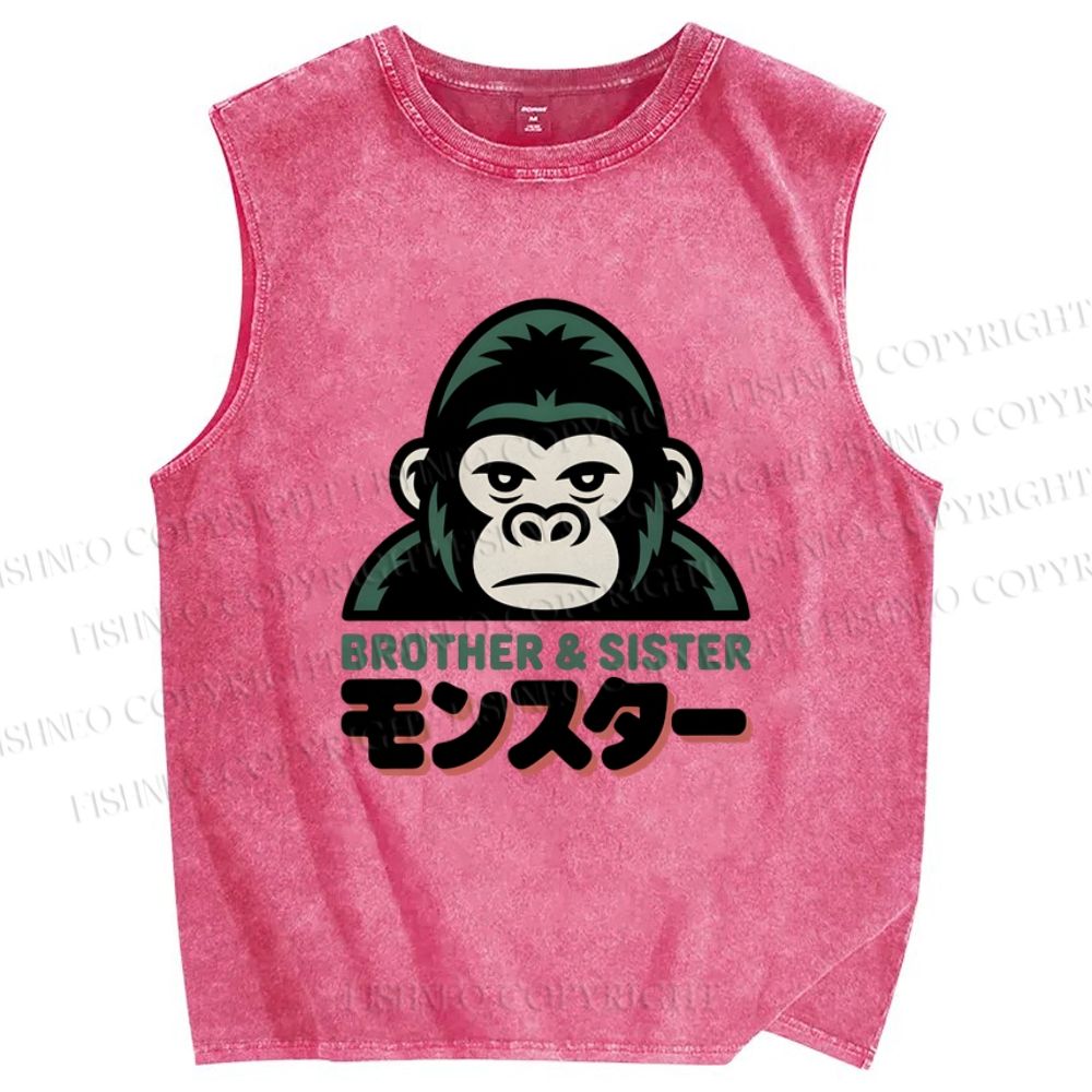 Unisex Monkey Printed Washed Tank Top
