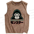Unisex Monkey Printed Washed Tank Top