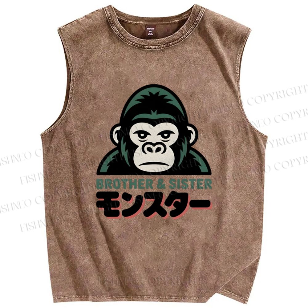 Unisex Monkey Printed Washed Tank Top