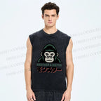 Unisex Monkey Printed Washed Tank Top