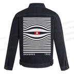 Geometric Eyes Printed Denim Jacket