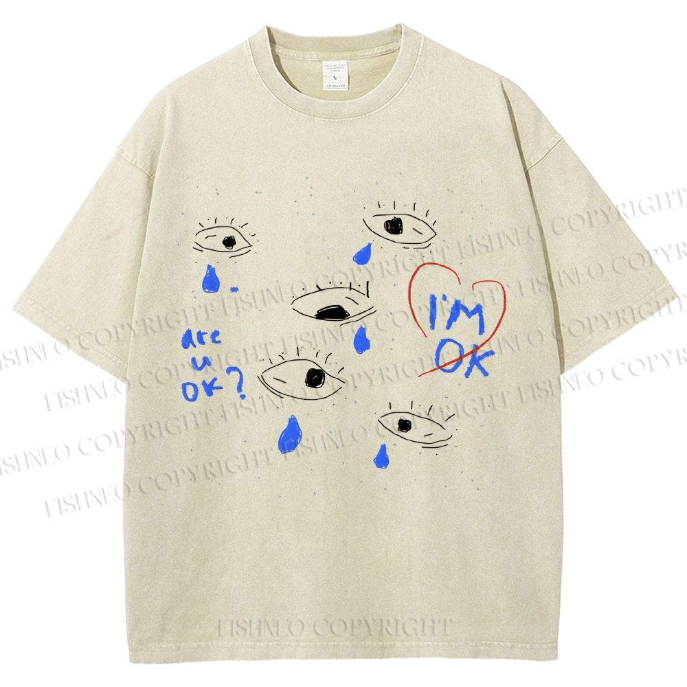 Unisex Artistic Geometric Eyes Printed Washed Tee