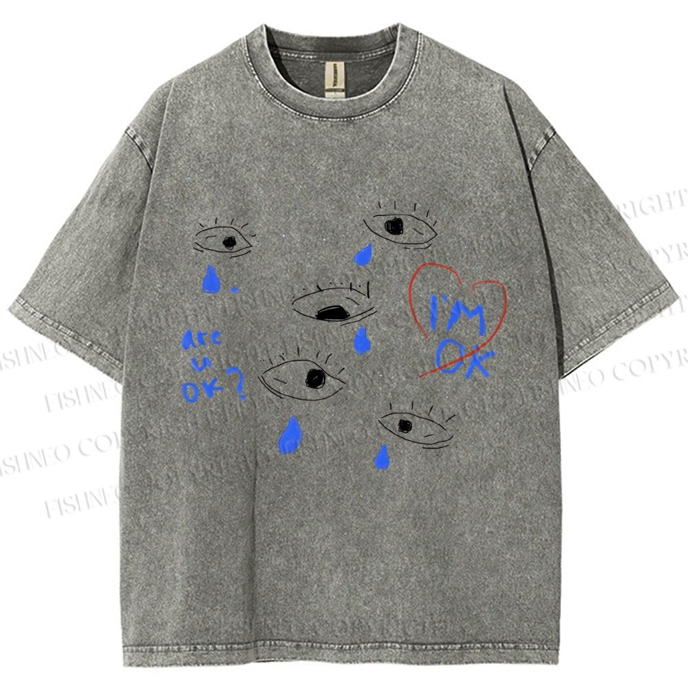 Unisex Artistic Geometric Eyes Printed Washed Tee