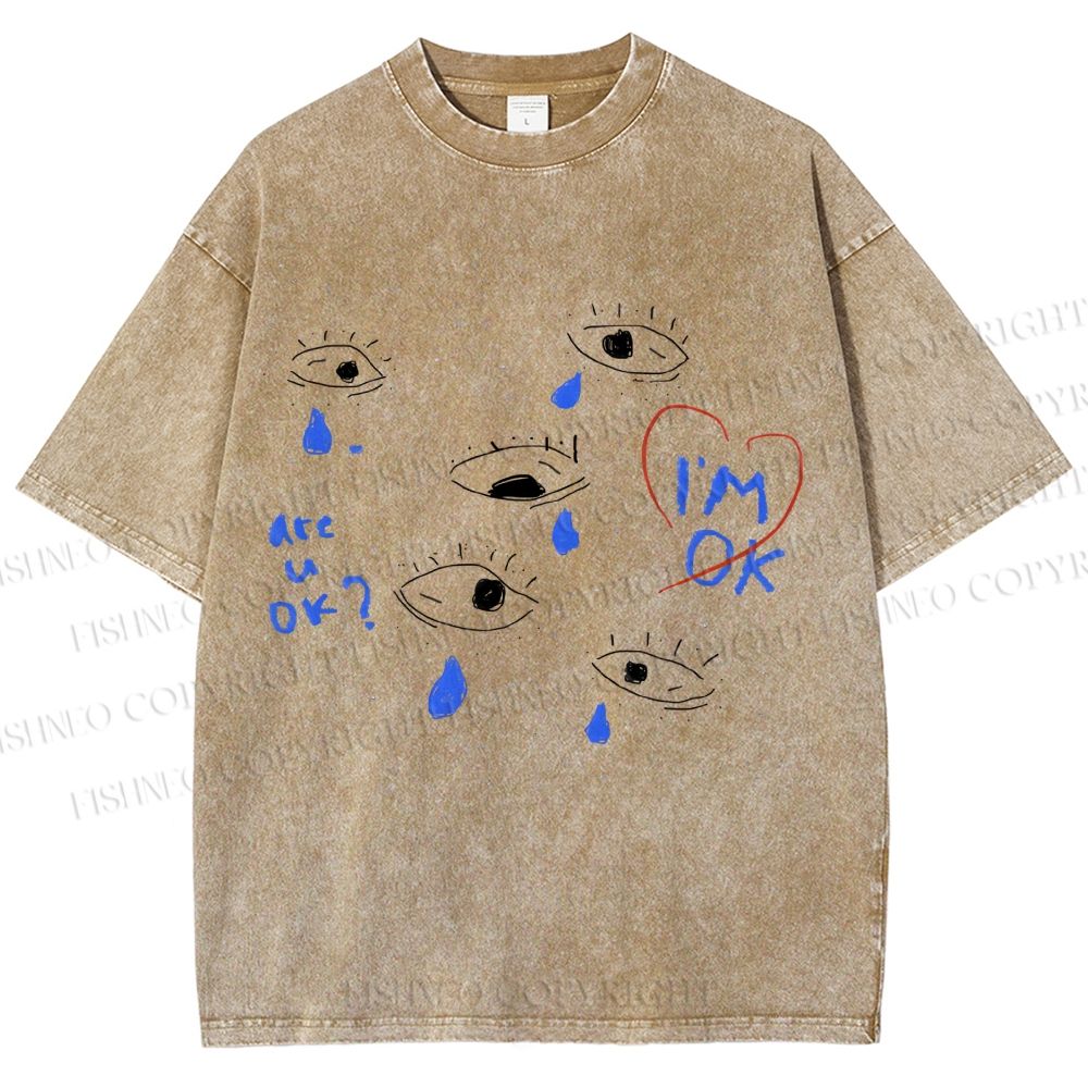 Unisex Artistic Geometric Eyes Printed Washed Tee