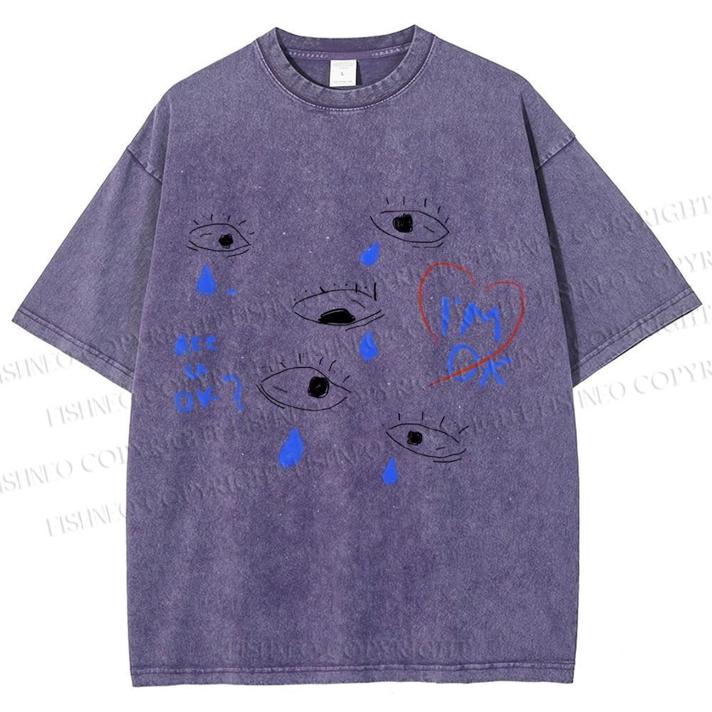 Unisex Artistic Geometric Eyes Printed Washed Tee
