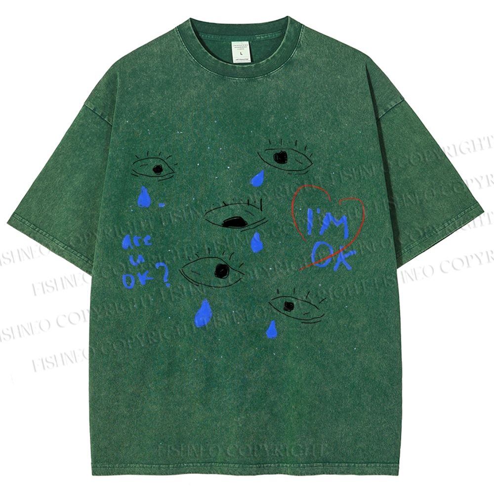 Unisex Artistic Geometric Eyes Printed Washed Tee