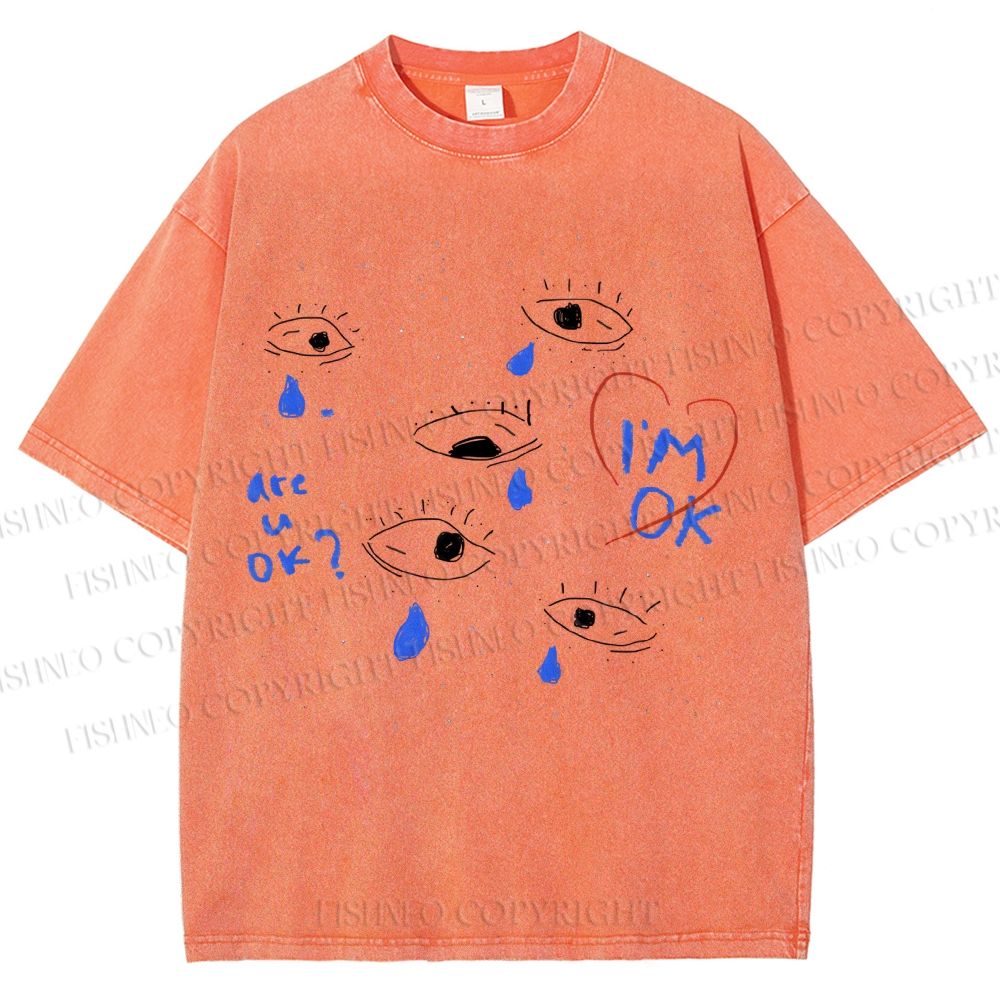 Unisex Artistic Geometric Eyes Printed Washed Tee