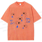 Unisex Artistic Geometric Eyes Printed Washed Tee