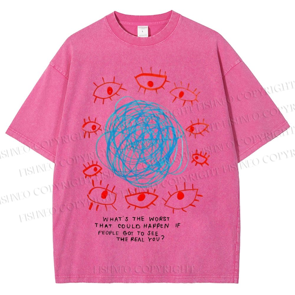 Unisex Artistic Geometric Eyes Printed Washed Tee