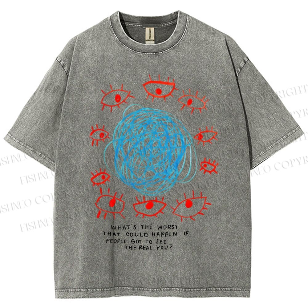 Unisex Artistic Geometric Eyes Printed Washed Tee