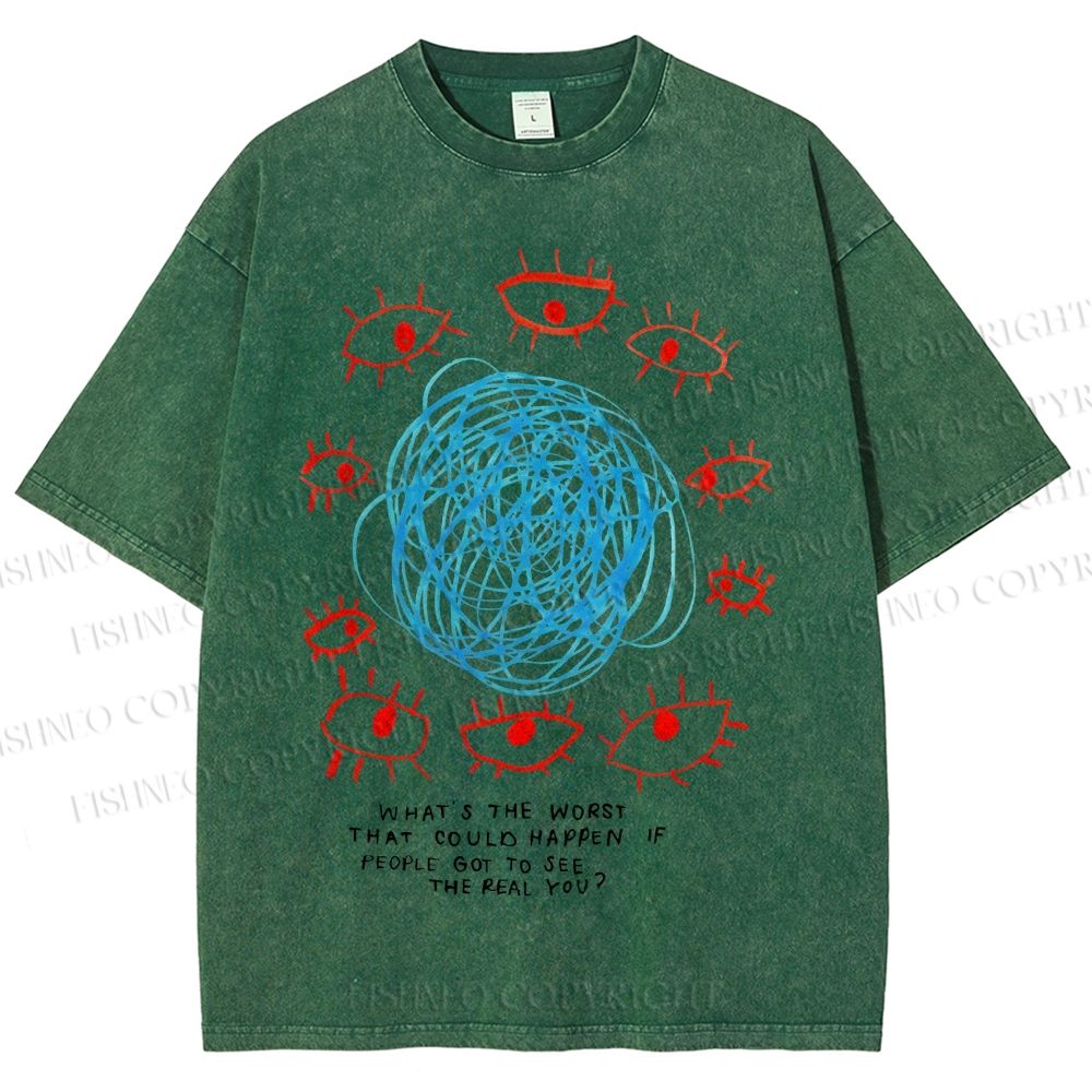 Unisex Artistic Geometric Eyes Printed Washed Tee