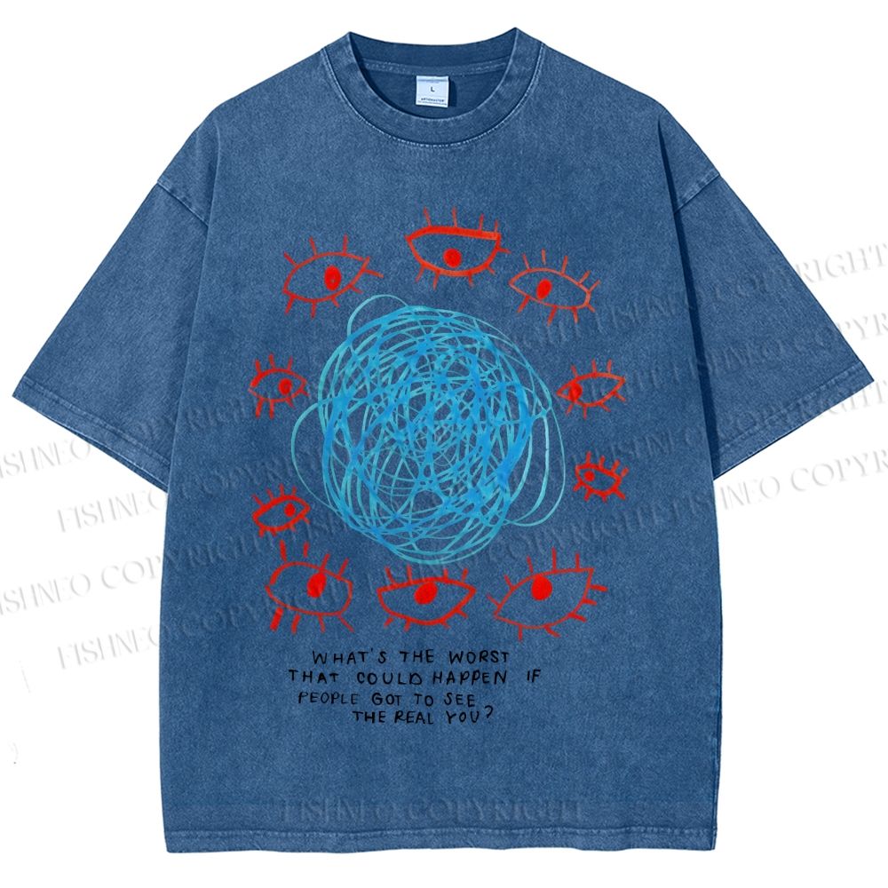 Unisex Artistic Geometric Eyes Printed Washed Tee