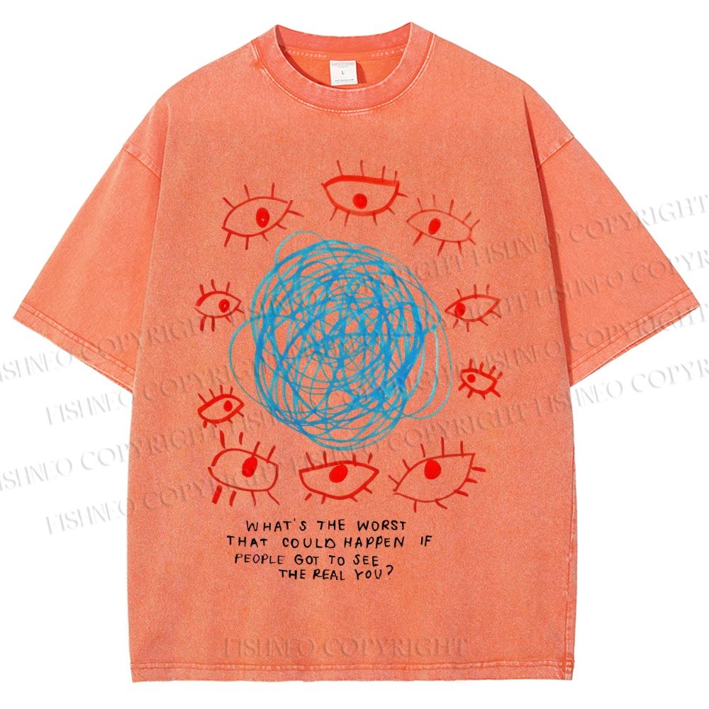 Unisex Artistic Geometric Eyes Printed Washed Tee