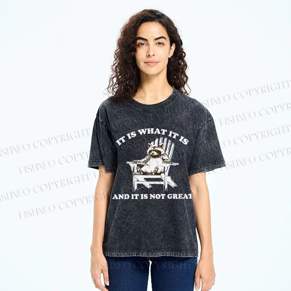 Unisex Raccoon Printed Washed Tee