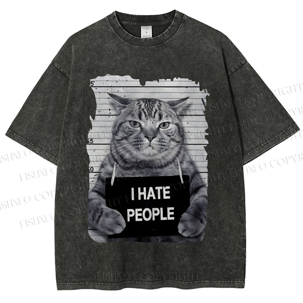 Unisex Cat Printed Washed Tee