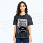 Unisex Cat Printed Washed Tee